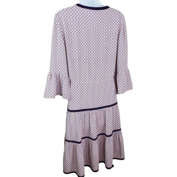 Tory Burch Tiered Printed Midi Dress Size 0 Drawstring Waist 3/4 Flutter Sleeve - Picture 3 of 5